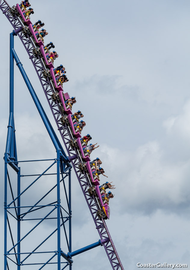 First drop on the Bizarro (Superman) roller coaster