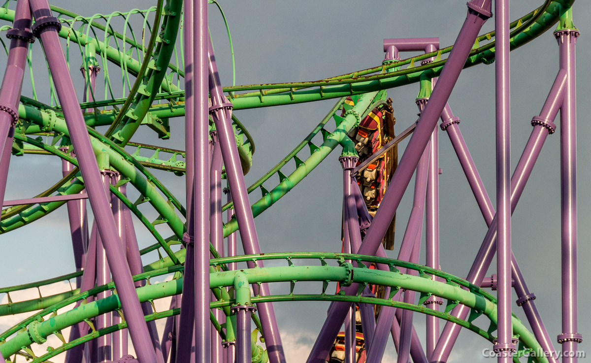 People stuck on a roller coaster at Six Flags