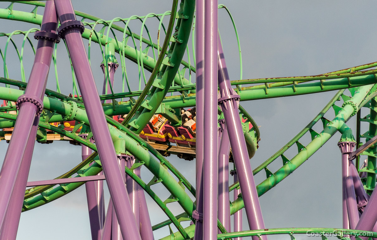 Block brakes and trim brakes on a steel roller coaster thrill ride