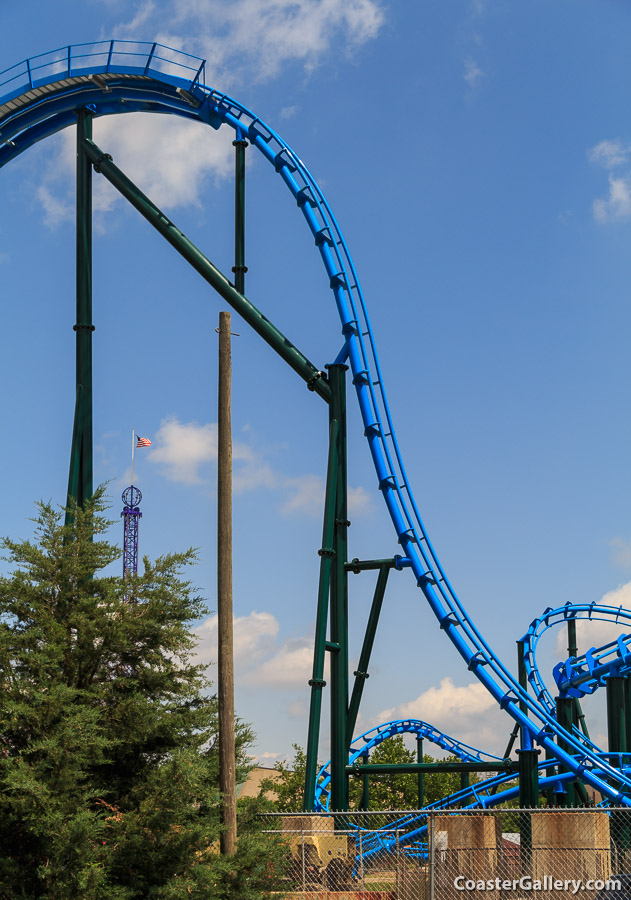 First drop on Lightning Racer roller coaster at Kentucky Kingdom