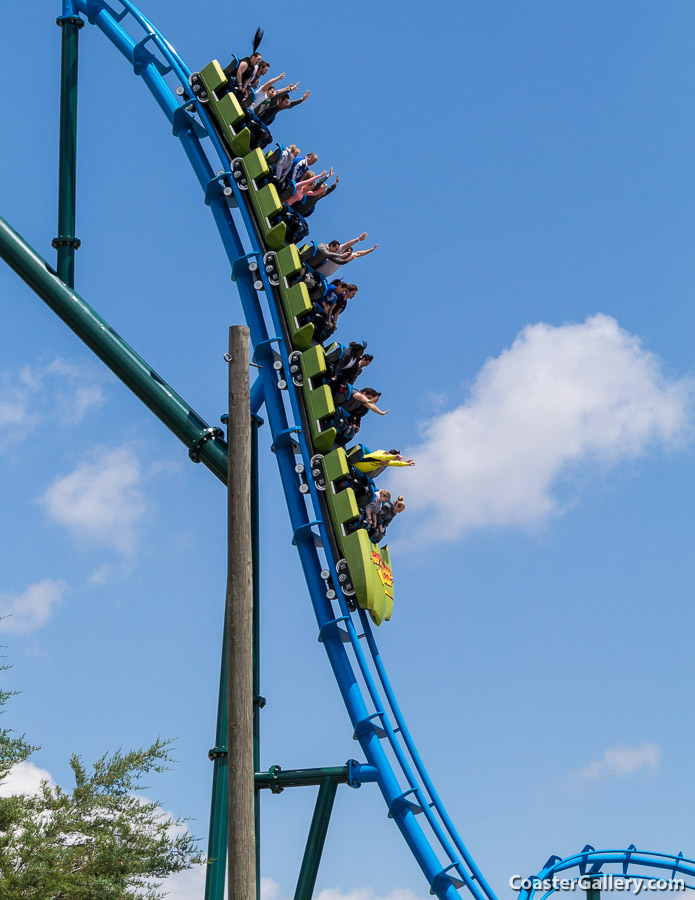 The steep 80° drop on a roller coaster