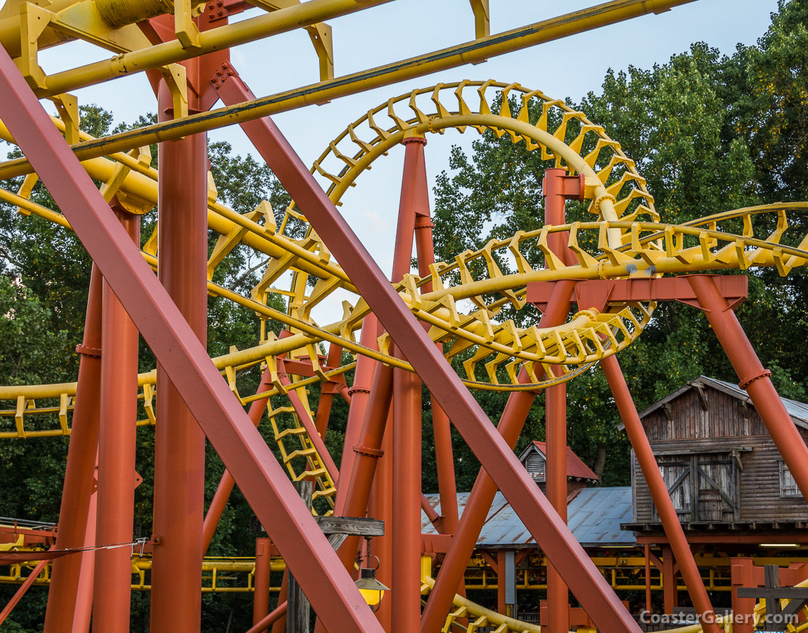 Pictures of the loops on the Mind Eraser roller coaster