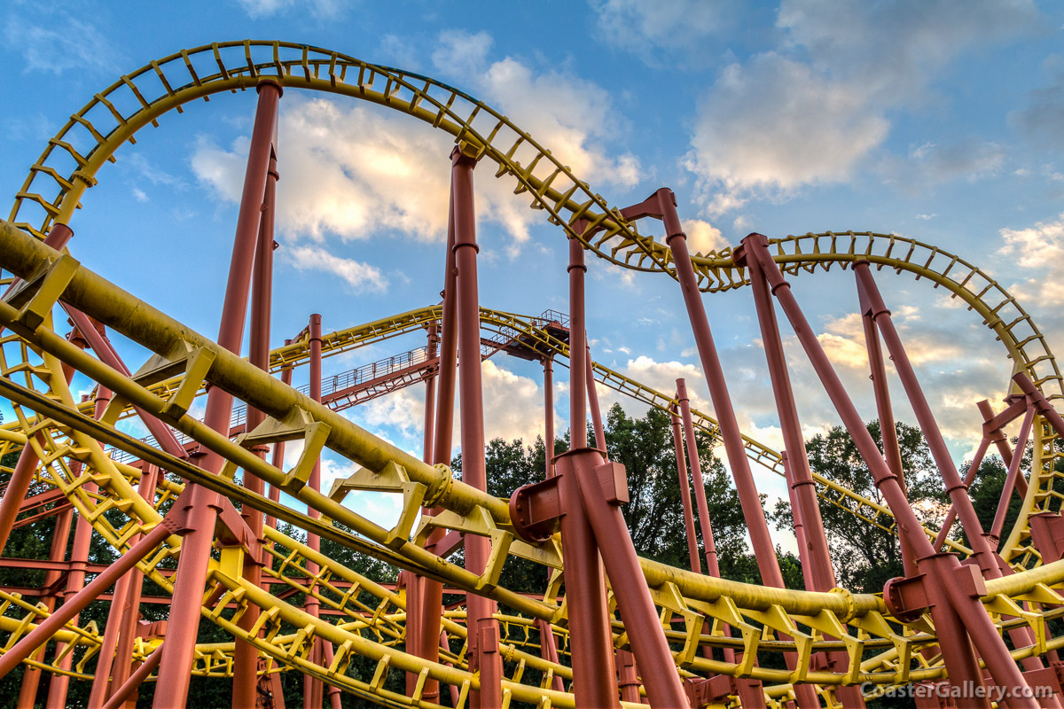 Pictures of the loops on the Mind Eraser roller coaster