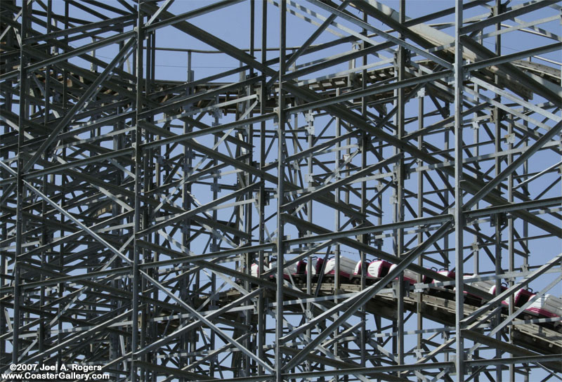 Roller coaster with wood track and steel supports