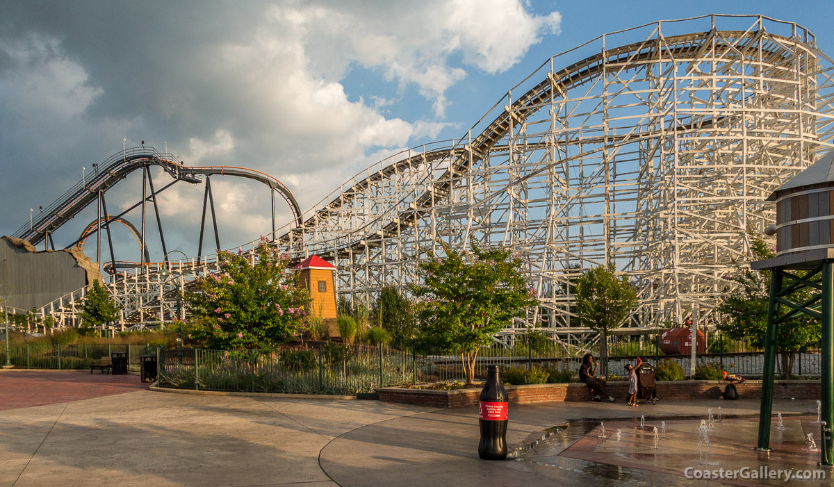 Double Up and Double Down hills on a wooden roller coaster