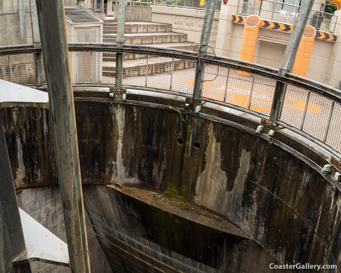 Roller Coaster track going into a dark and scary tunnel