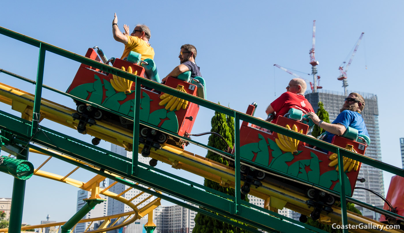 Family Banana Coaster at Yokohama Cosmoworld in Japan