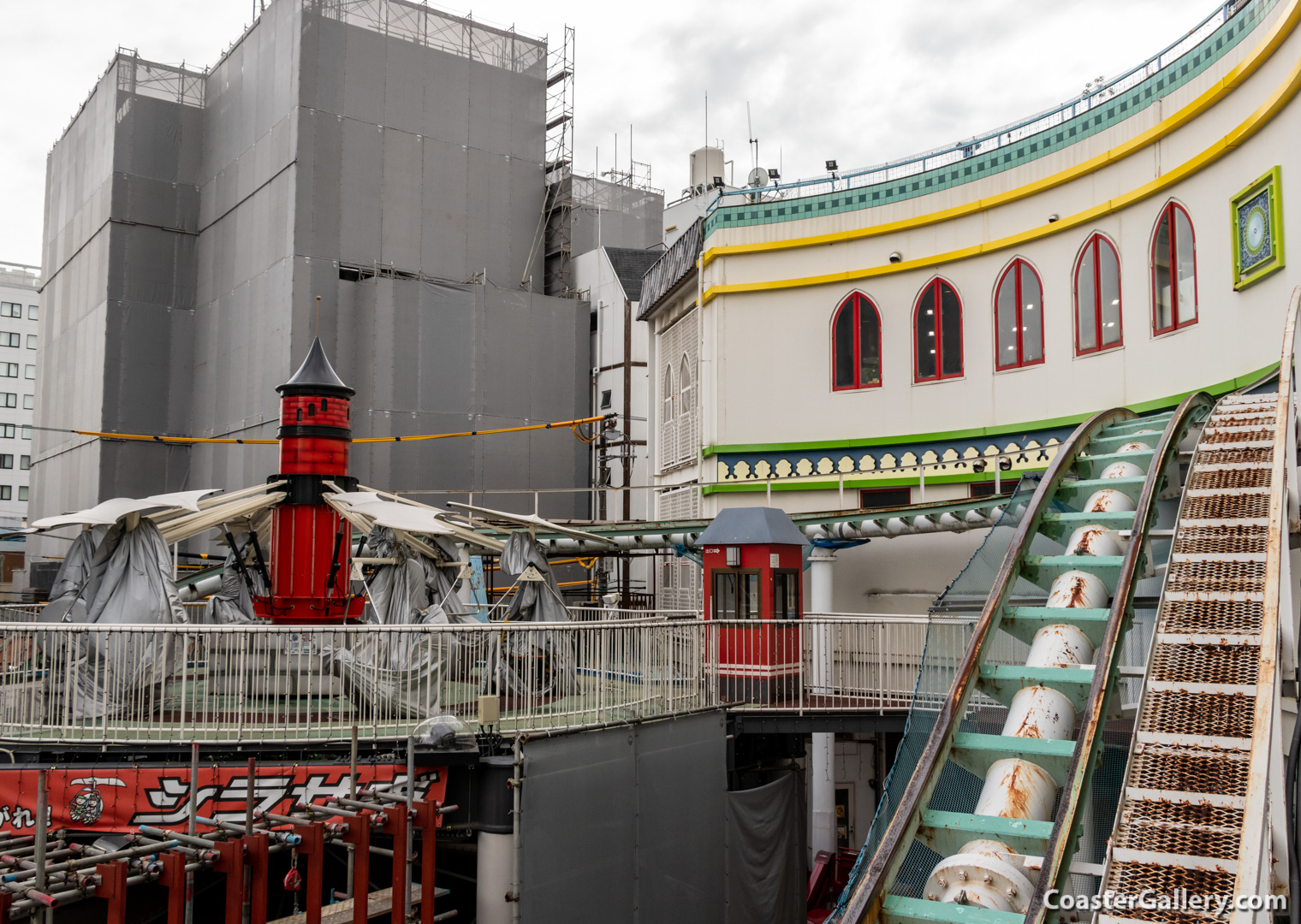 Roller coaster at Hanayashiki amusement park