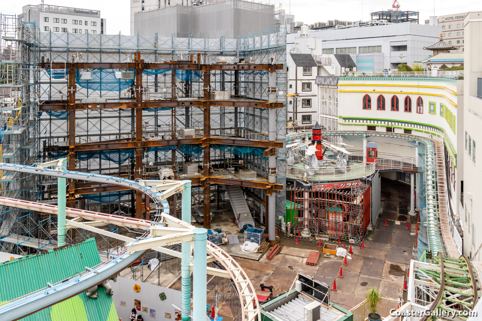 Roller coaster at Hanayashiki amusement park