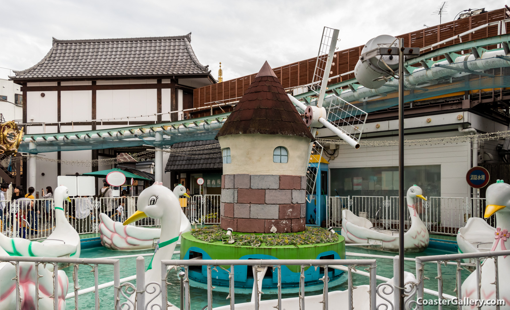 Roller coaster at Hanayashiki amusement park