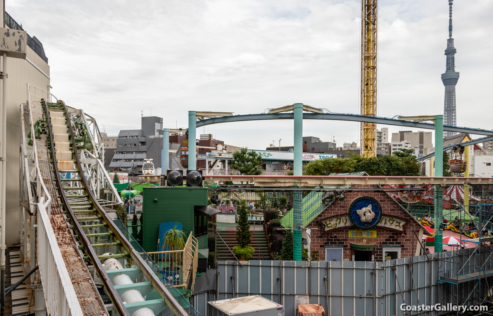 Roller coaster at Hanayashiki amusement park