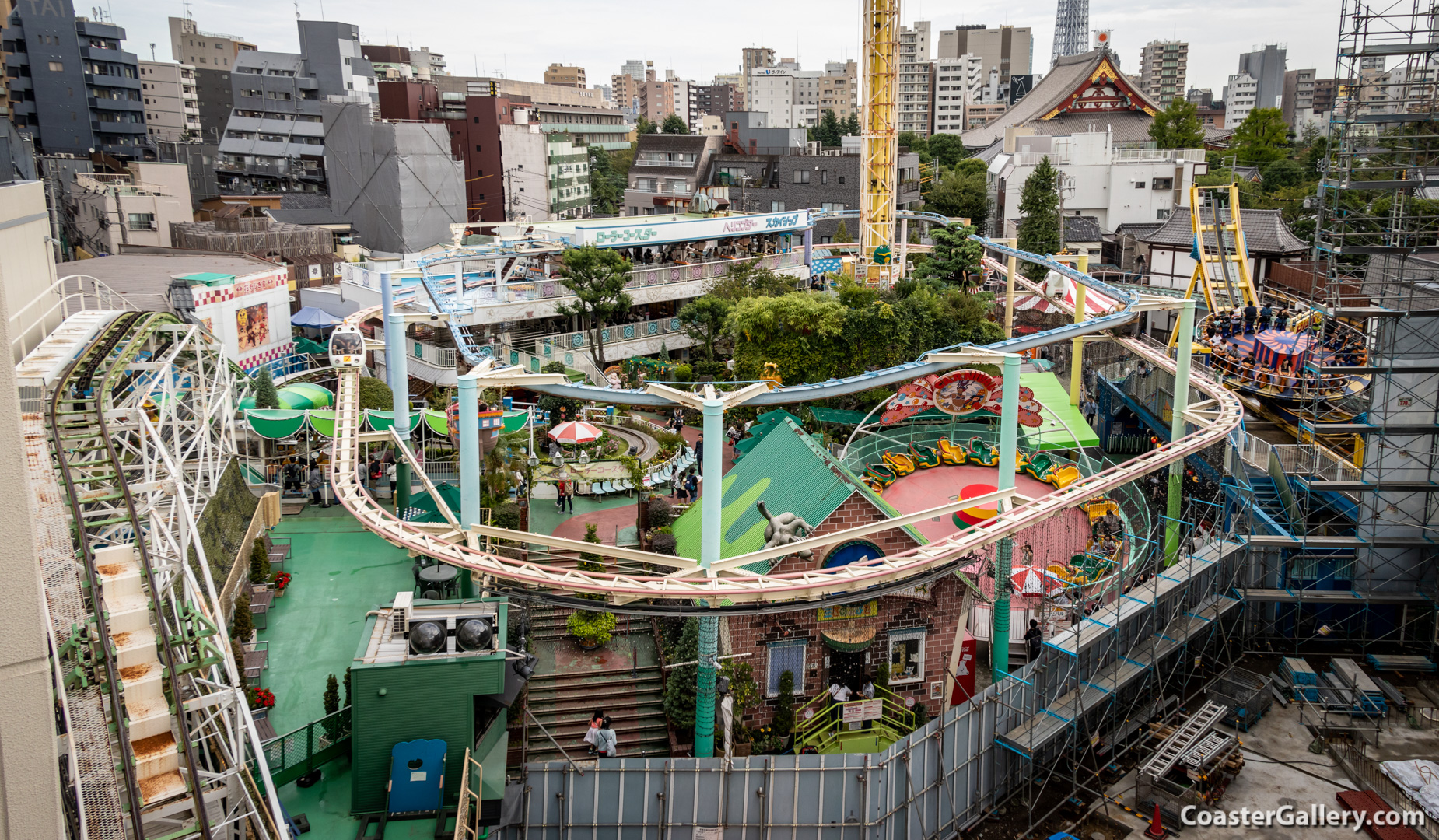 Roller coaster at Hanayashiki amusement park