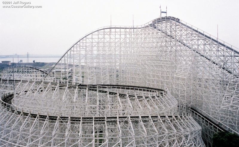 White Cyclone wooden roller coaster in Japan